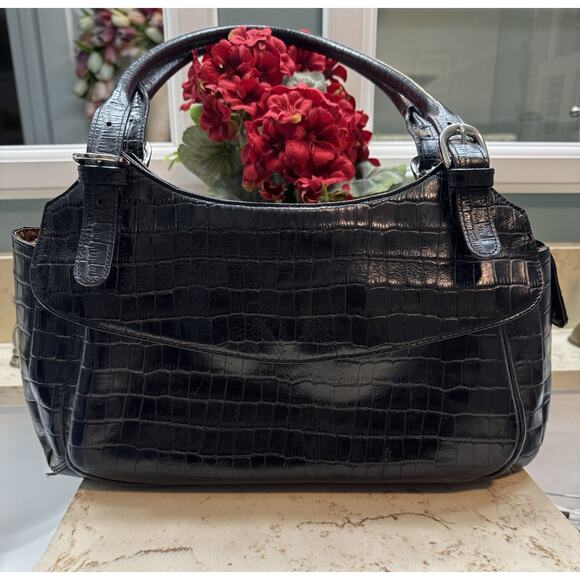 Maxx New York Black Croc Embossed Leather Shoulder Bag Double Handles Lined - Picture 1 of 15